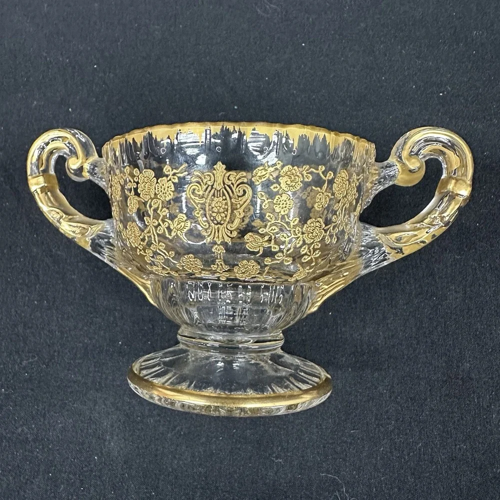 Cambridge 'Rose Point' Cream & Sugar Set With Gold Encrusted Decoration, Vintage